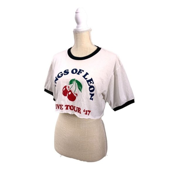 Tops - Kings of Leon Live Tour 2017 Cherry Graphic Black Trim Band Tour CROPPED Tshirt